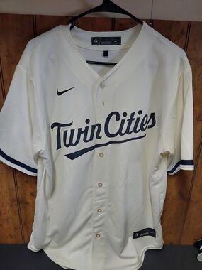 Nike Cream Baseball Jersey with Navy Patch